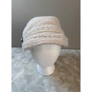 Payless Women's Knit Newsboy Cloche Hat‎ Cream Textured Brimmed Winter Cap
